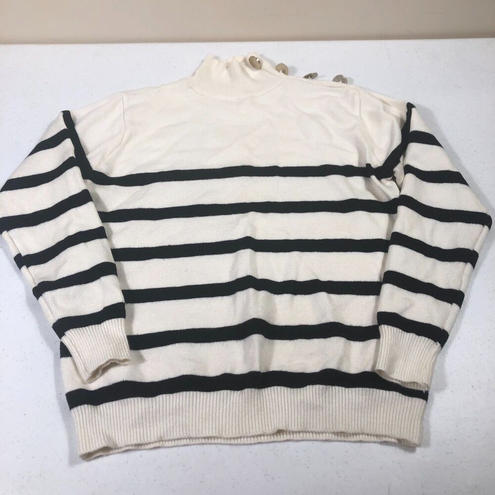 Nautical Long S Sweater Womens Cream‎ Black Stripe Large Quiet Luxury Old Money